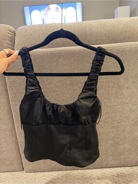 Zara Black Ruched Strap Satin Tank Top